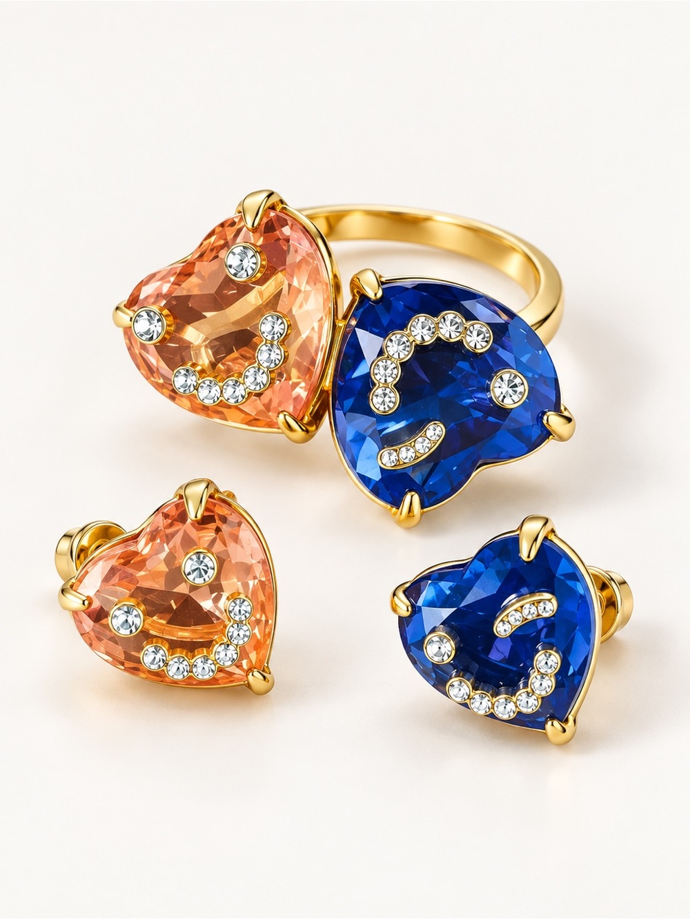 Kurt Geiger London Gold-Tone Heart Gem Ring and Earrings Set with Box